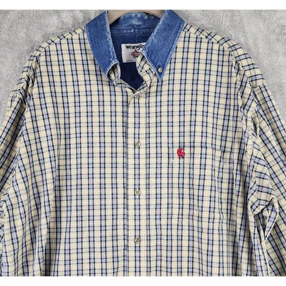 Wrangler PBR Shirt Mens XL Yellow Plaid Western Button Down Long Sleeve Vintage - Picture 6 of 10